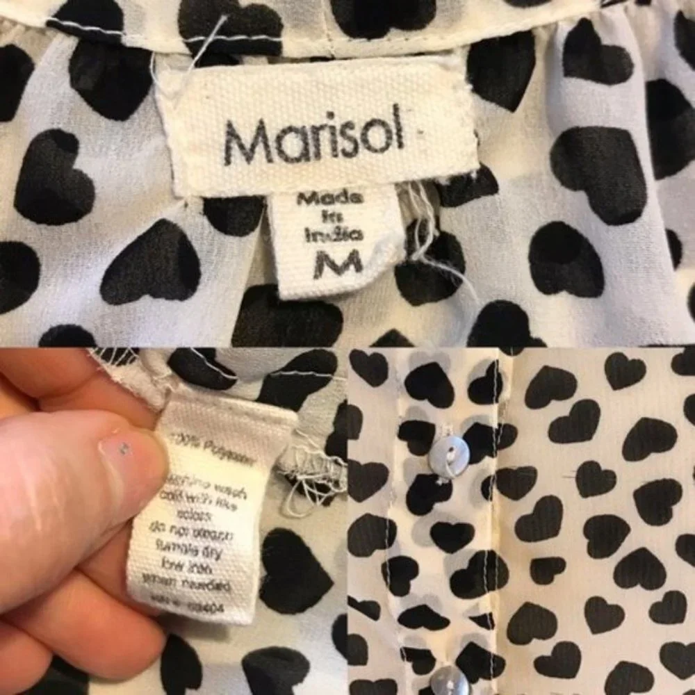 MARISOL: Cream/ Black Heart Button Up Tie Blouse